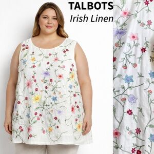 Talbots Irish Linen Floral Embroidered Tunic Whimsical Fairy Cottage Plus Sz 24W